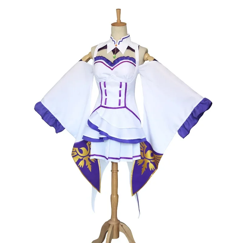 إعادة صفر كارا هاجيميرو Isekai Seikatsu Emilia تأثيري حلي المرأة أغطية الرأس فستان حفلة الهالوين أنيمي مجموعة كاملة الملابس