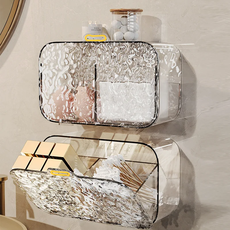 Multi-functional Makeup Organizer with Glacier Patterns: Perfect for Bathroom Storage Without Drilling Holes Cotton Storage Box