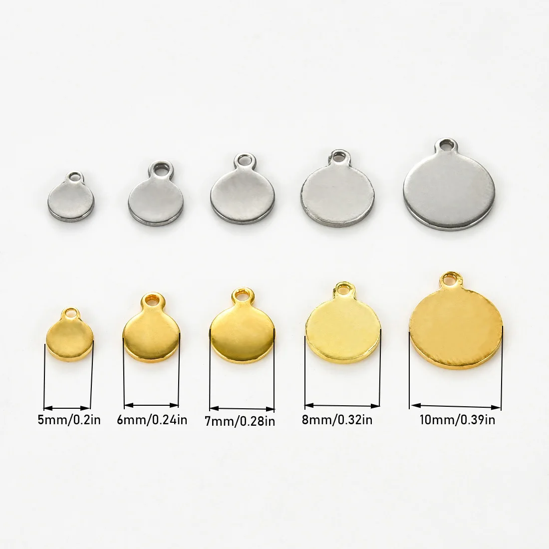 20Pcs Stainless Steel Coin Disc Charm Round Stamping Blank Tags 5/6/7/8/10MM Pendants For Bracelet Necklace DIY Jewelry Findings