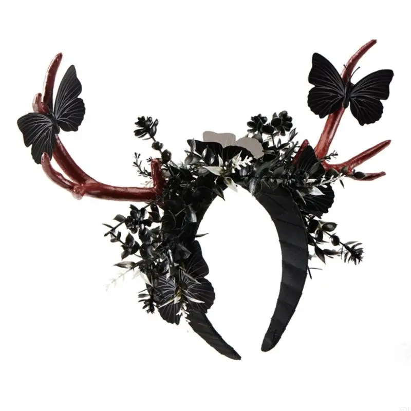 N7YF Gothic Antler Horn Cosplay Party Cartoon Cosplay Halloween Cartoon Role Play Costume Proms Party Live Show Headwear