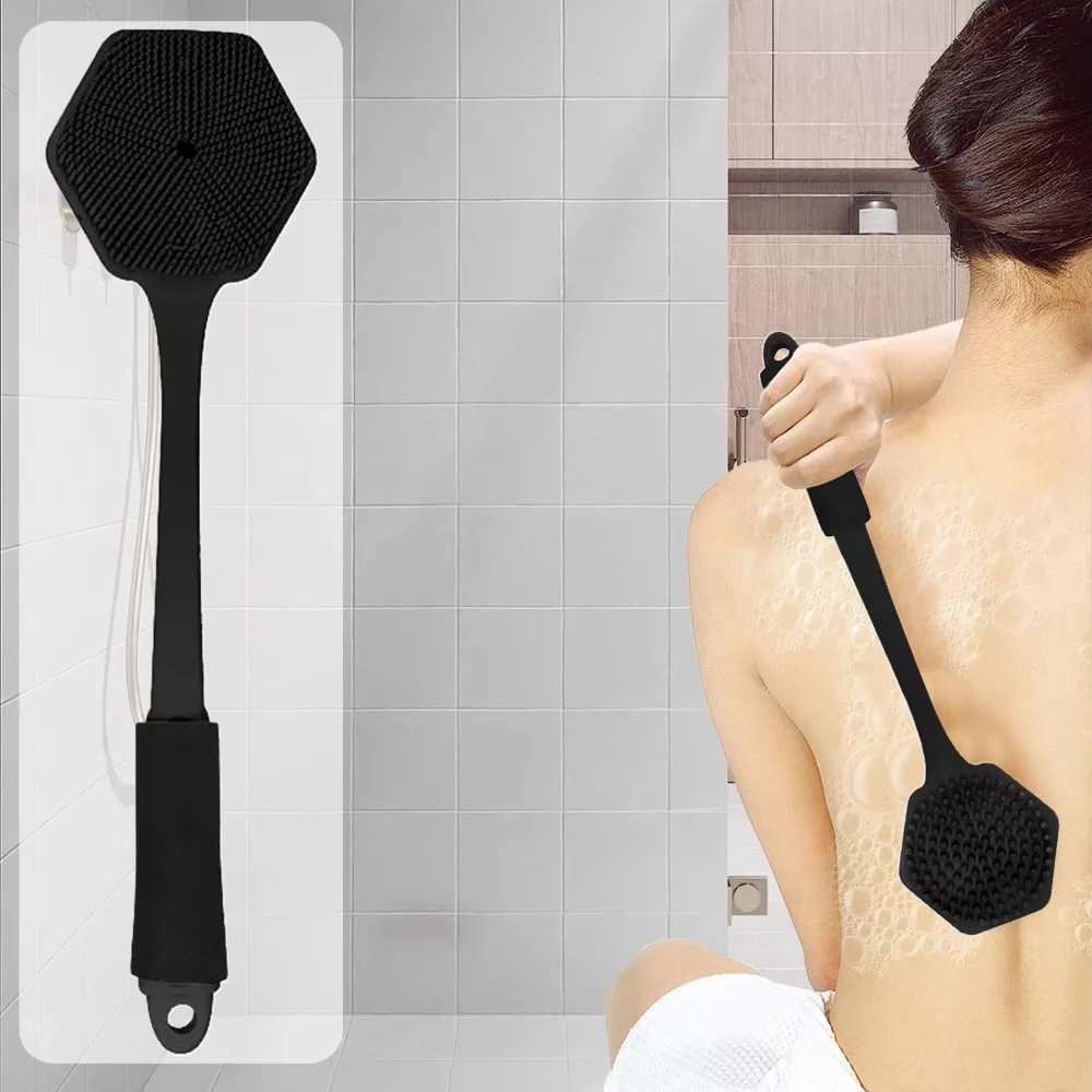 

Double Sided Silicone Shower Brush Anti Slip Extend Widen Brush Head Bathing Brush Thickened Back Scrubber Personal Care