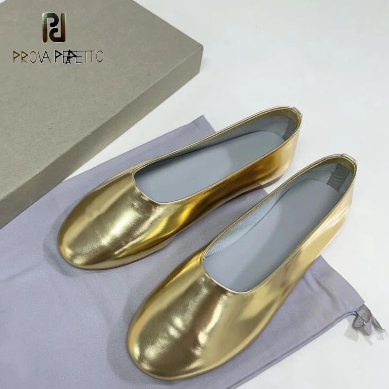 

Women Ballet Shoes Round Toe Gold Silver Slip on Luxury Sapatos Flat Slip on Driving Walking Sapatos Leisure Style Leather Shoe