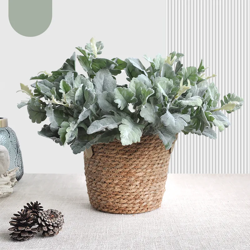 33CM Hairy Silver Leaf Chrysanthemum Artificial Green Plant for Rural Flower Arrangement and Home Decoration Materials