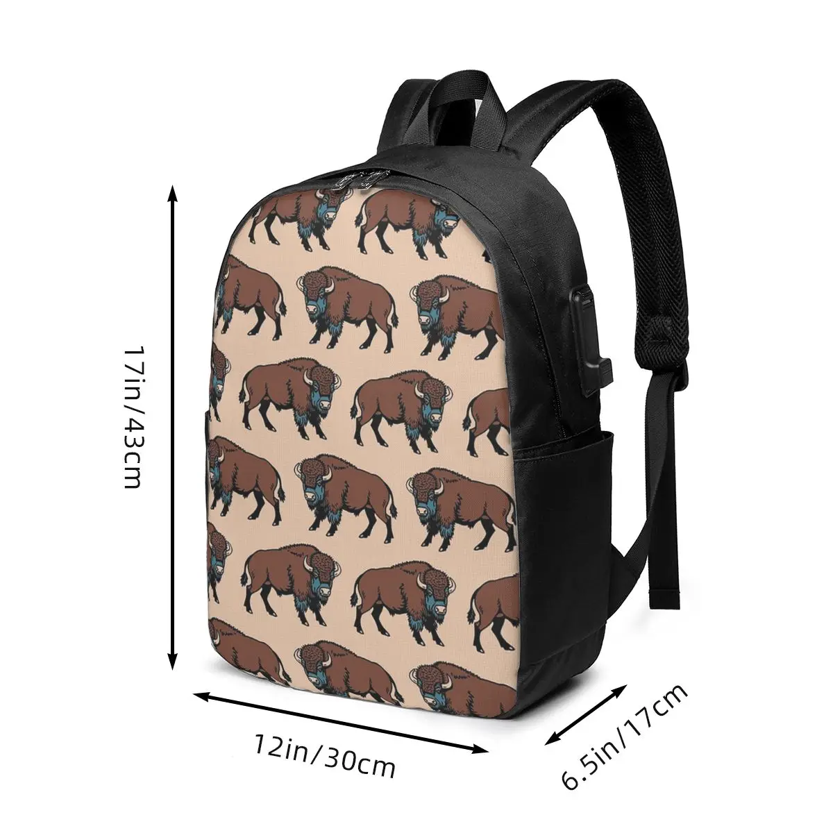 Vintage Bison Buffalo Pattern Backpack Travel Notebook Bag Computer College Student School Bag Laptop Shoulder Bags Men Women