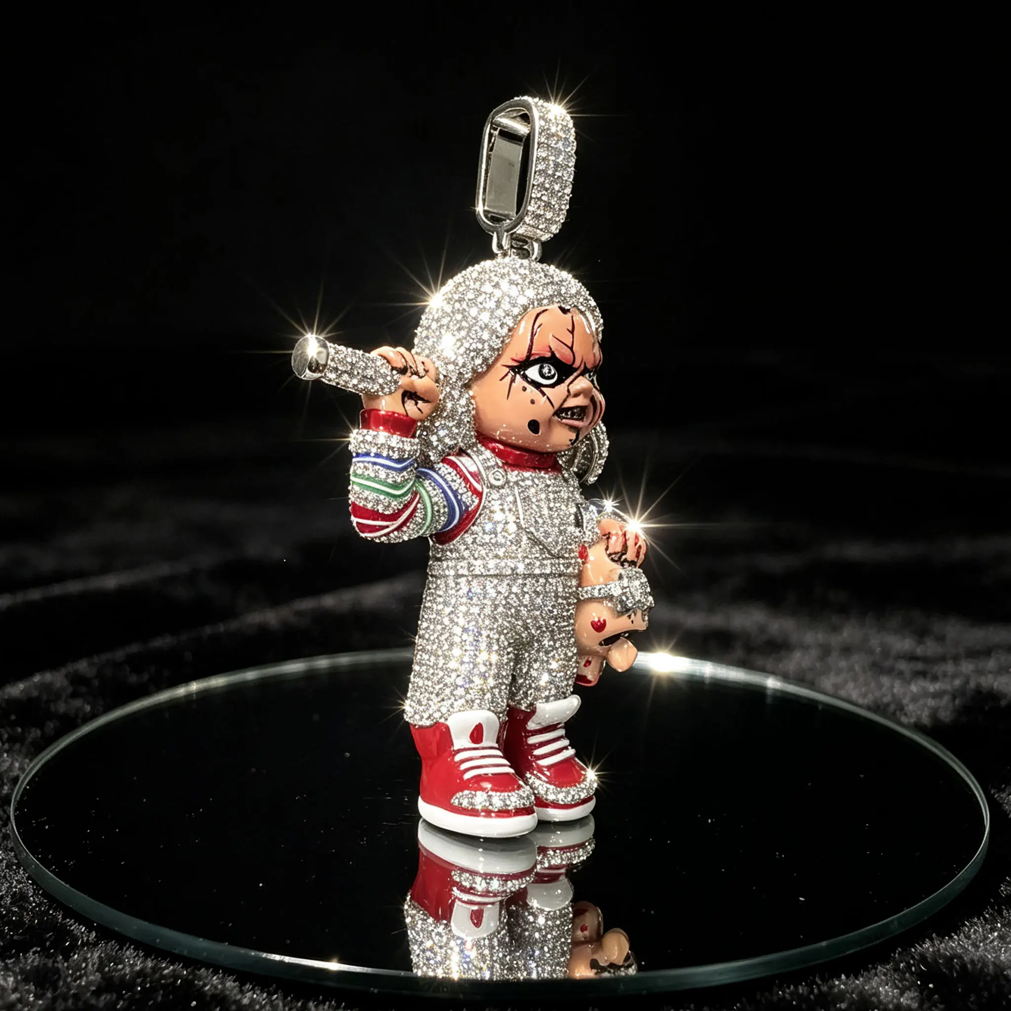 LYEE CYEE Luxury Hip Hop Style 3D Cartoon Horror Doll Colored Enamel Pendant Can be Paired with Cuban Chain Rap Singer Street Party Decoration Exquisite Jewelry Valentine's Day/Commemorative Gift Birthday Gift Festival Gift Best Gift for Boyfriend