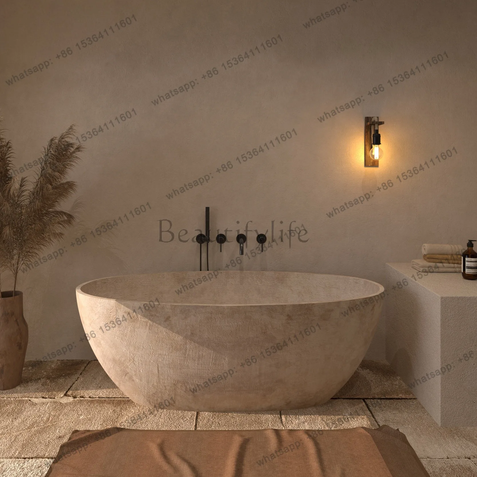 Any Size Custom Freestanding Natural Rock Texture Bathtub One Piece Molding Craft