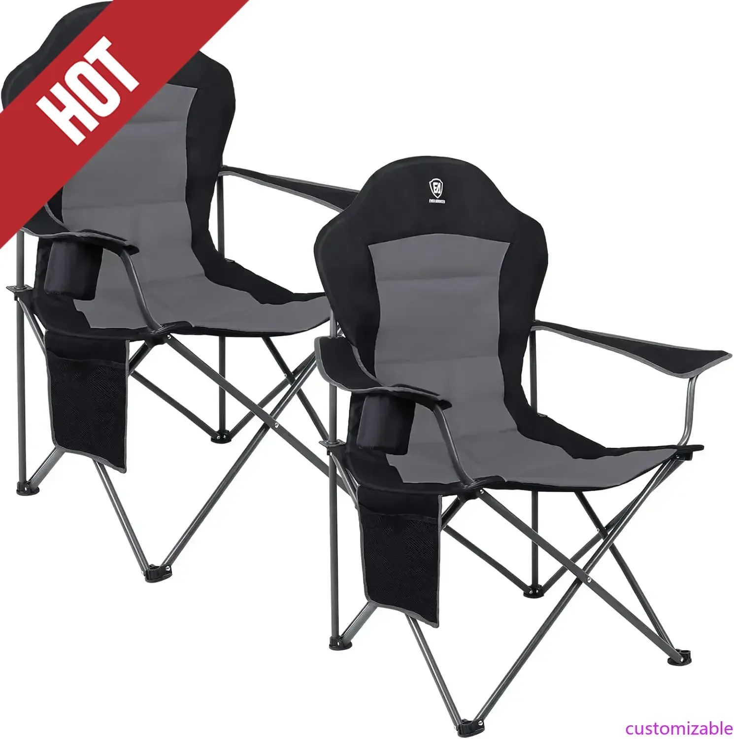Customizable-Folding Camping Chair For Outside High Back Padded Oversized Lawn Chairs Folding Lightweight Sturdy Steel Portable