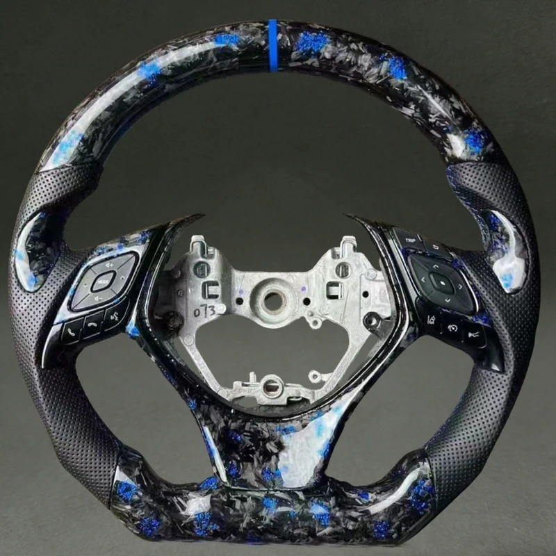 

Blue Forged Carbon Fiber Sports Steering Wheel for C-HR Toyota Cars Parts for Toyota C-HR with Perforated Leather Blue Stitching