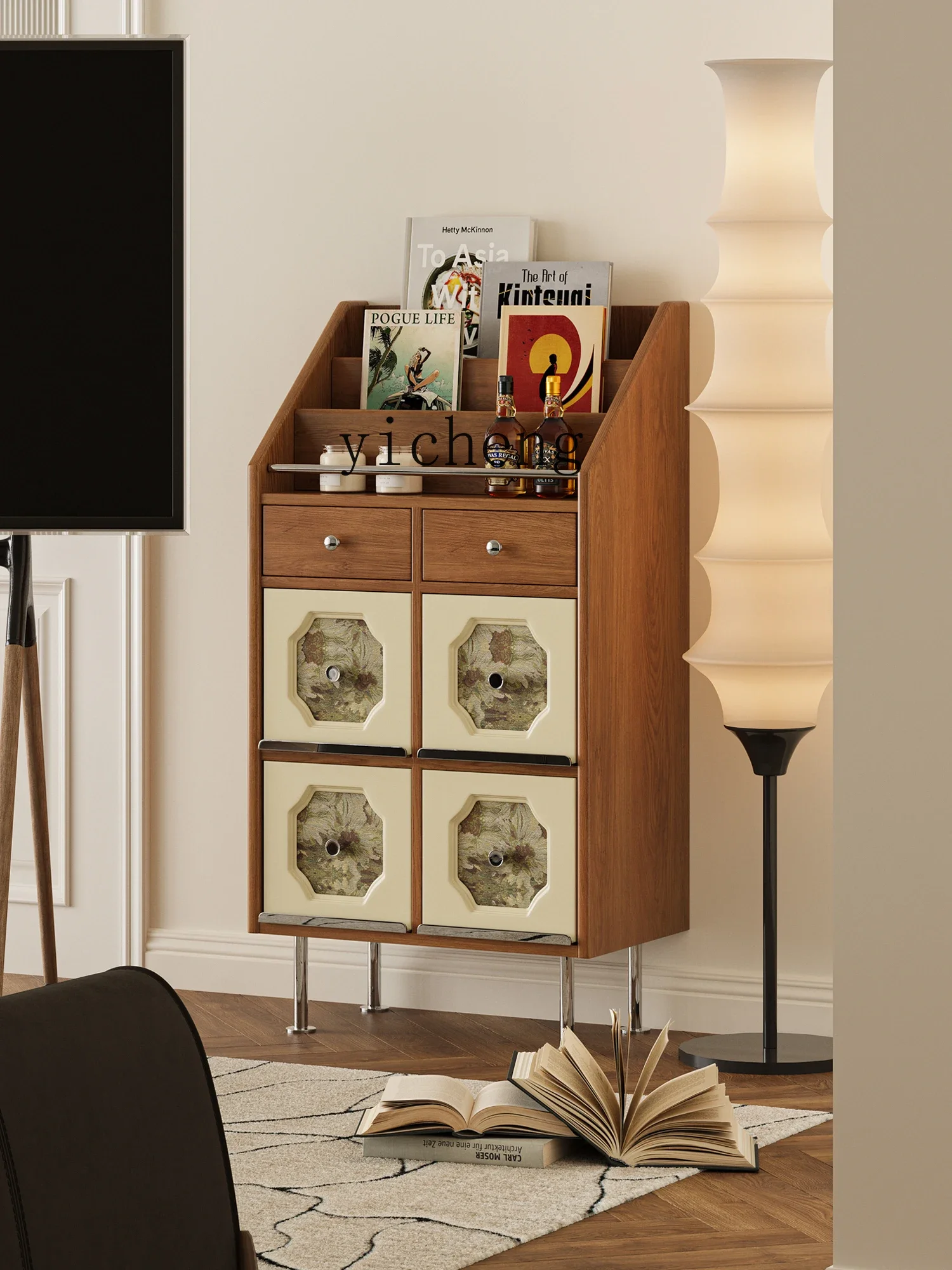 V21 Log Style Printing Chest Cabinet Solid Wood Artist Home Kitchen Dining Side Living Room Bedroom Storage Cabinet