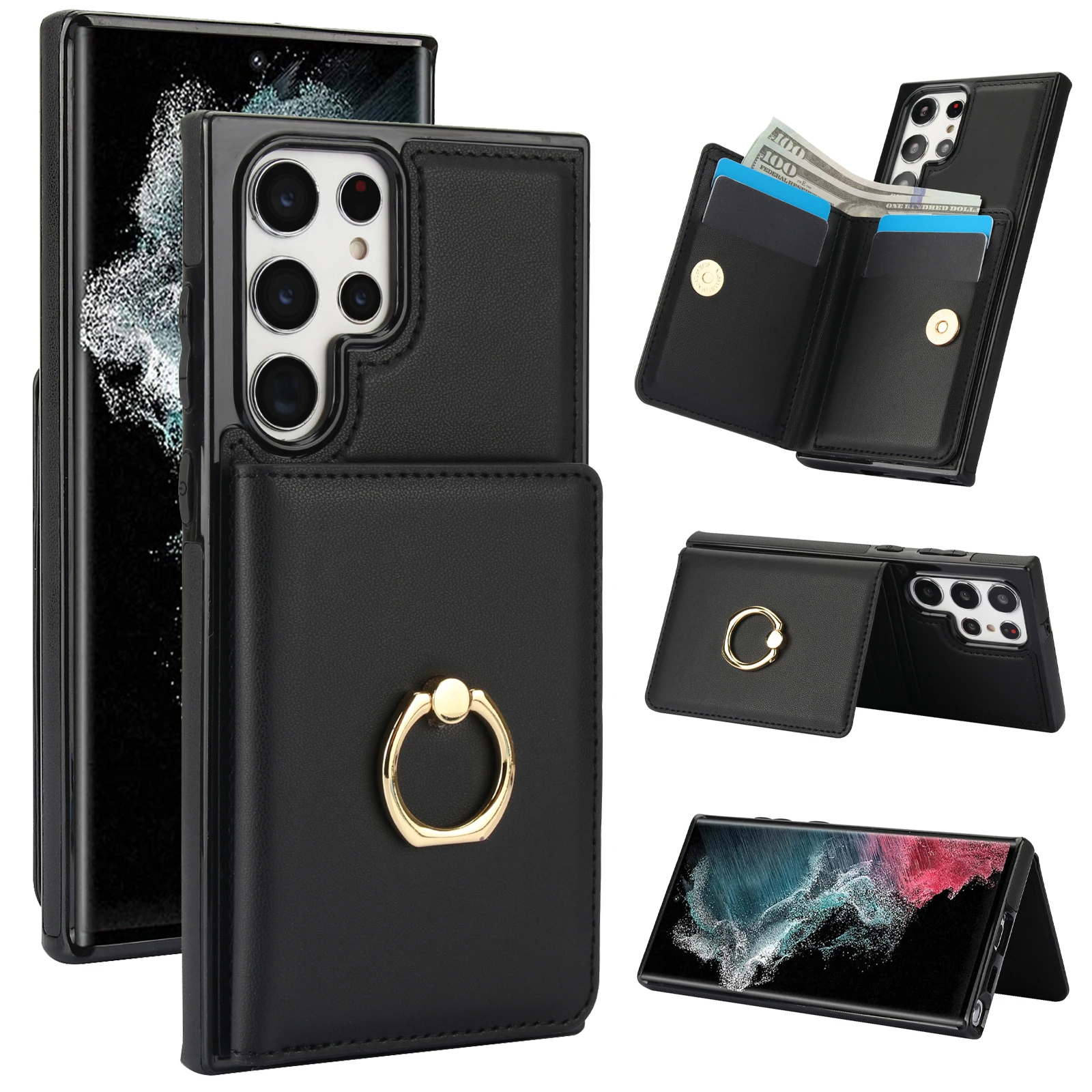 Wallet Card Slot Anti-theft Brush Sticker Magnetic Flip Leather Case For Samsung Galaxy S24 Ultra S23 Plus S22 S21  A52 53 54 FE