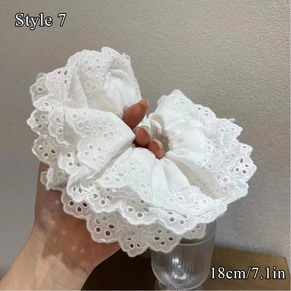 Lolita Lace Scrunchies Korean White Black Three Layers Hair ties French Retro Temperament Hair rope Sweet Ponytail Holder