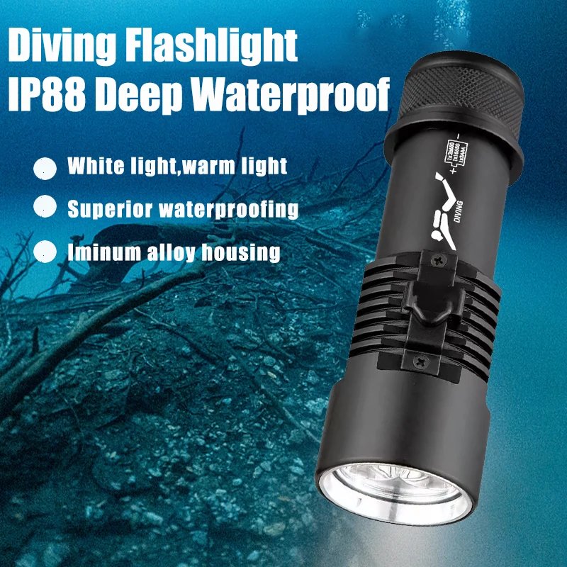 

IP88 Deep Waterproof Diving Flashlight No Battery Ultra-Bright Yellow White Light for Hiking Camping Night cycling Night fishing