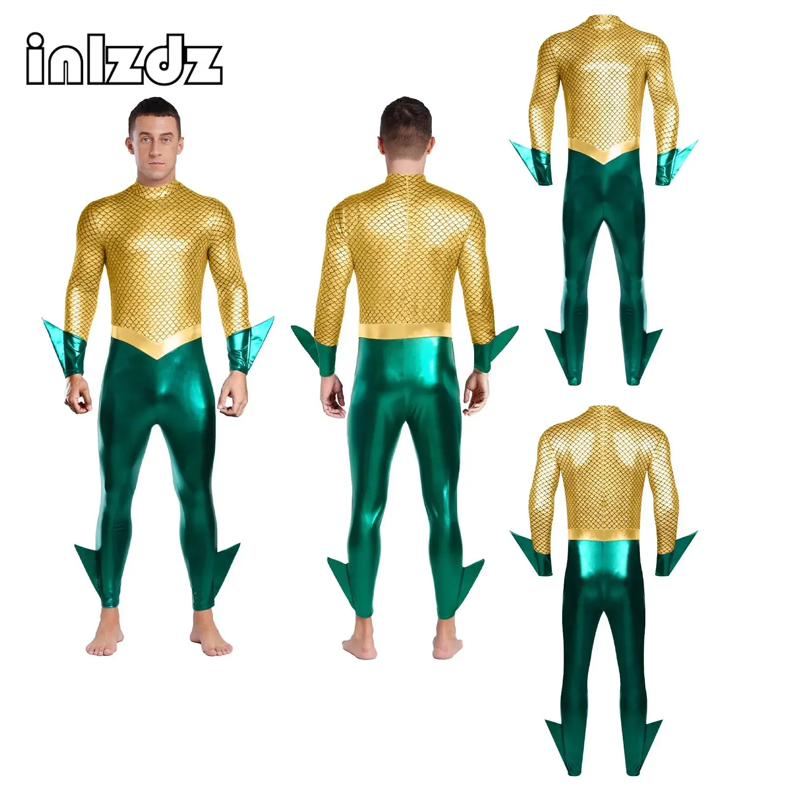 

Men's Movie Cosplay Jumpsuit Fish Scale Print Color Blocked Long Sleeve Unitard Rompers for Halloween Masquerade Cosplay Party