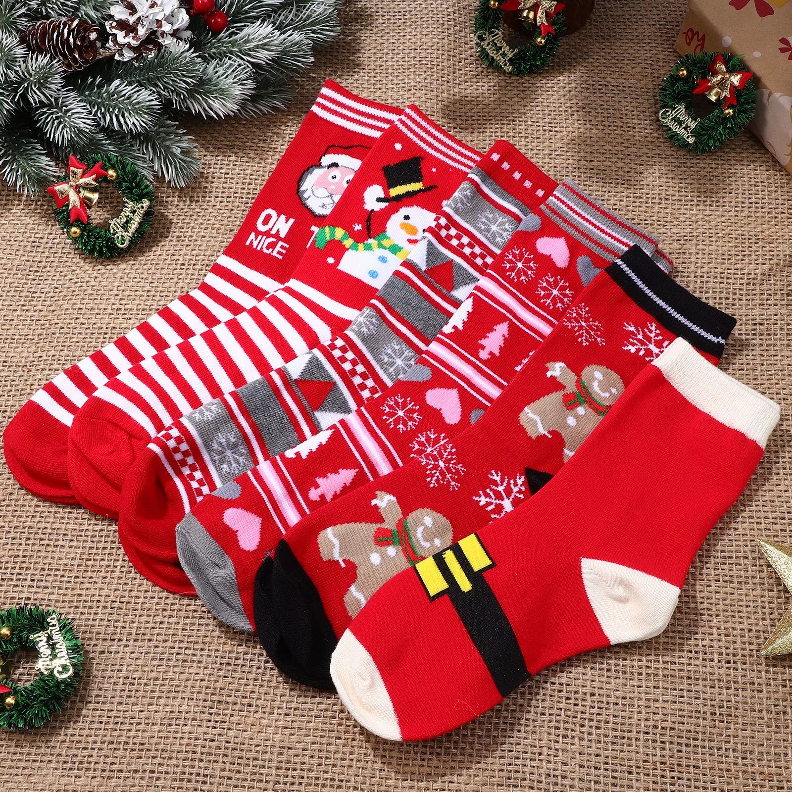 

6Pairs Christmas Socks Long Colorful Soft Comfortable Patterned Casual Cartoon Socks Xmas Stockings Unisex Xmas Stocking