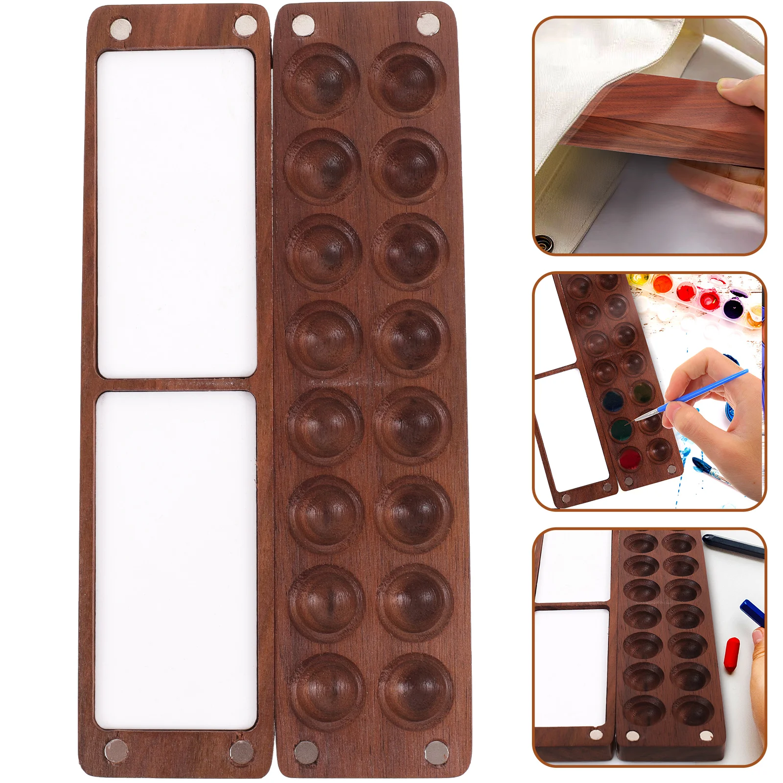 

Artists Wooden Watercolor Box with Lid Secure Pigment Storage Case Portable Mixing Tray for Travel Outdoor Painting Supplies