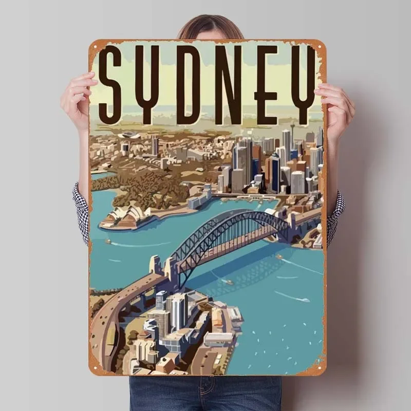 Travel to Sydney Tinplate Sign Poster Wall Decor Living Room Decor Aesthetics Vintage Metal Sign Plaque for Wall Art Decoration