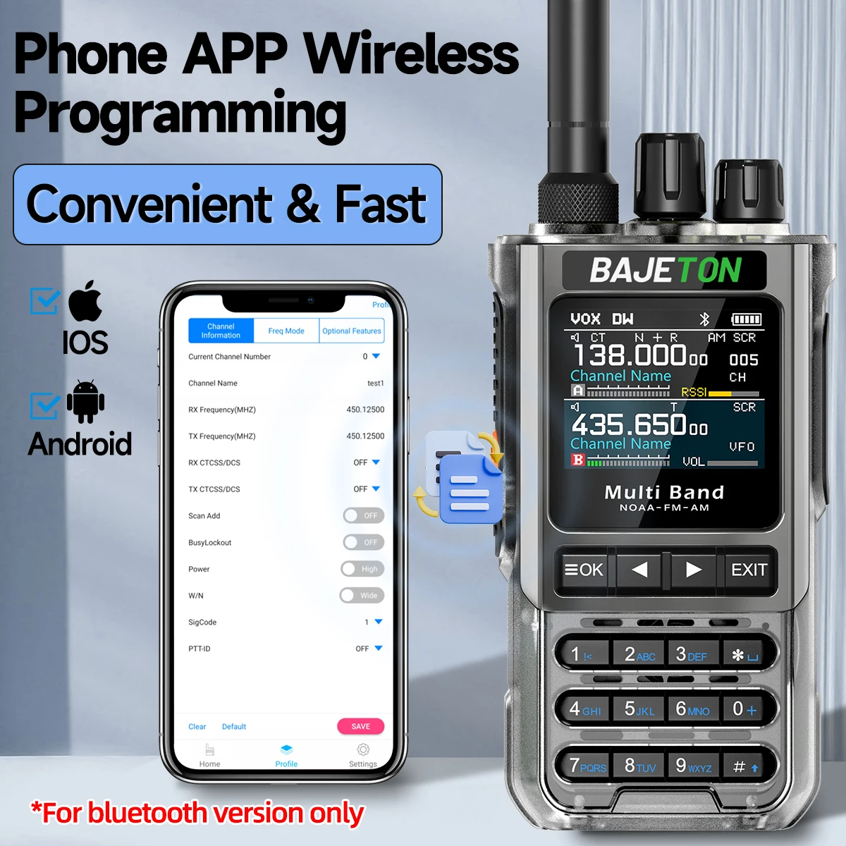 BAJETON BJ-8200 Walkie Talkie Full Band Bluetooth Pemrograman Telepon Jarak Jauh 10W Tri Power NoAA Pereduksi Kebisingan Radio Ham