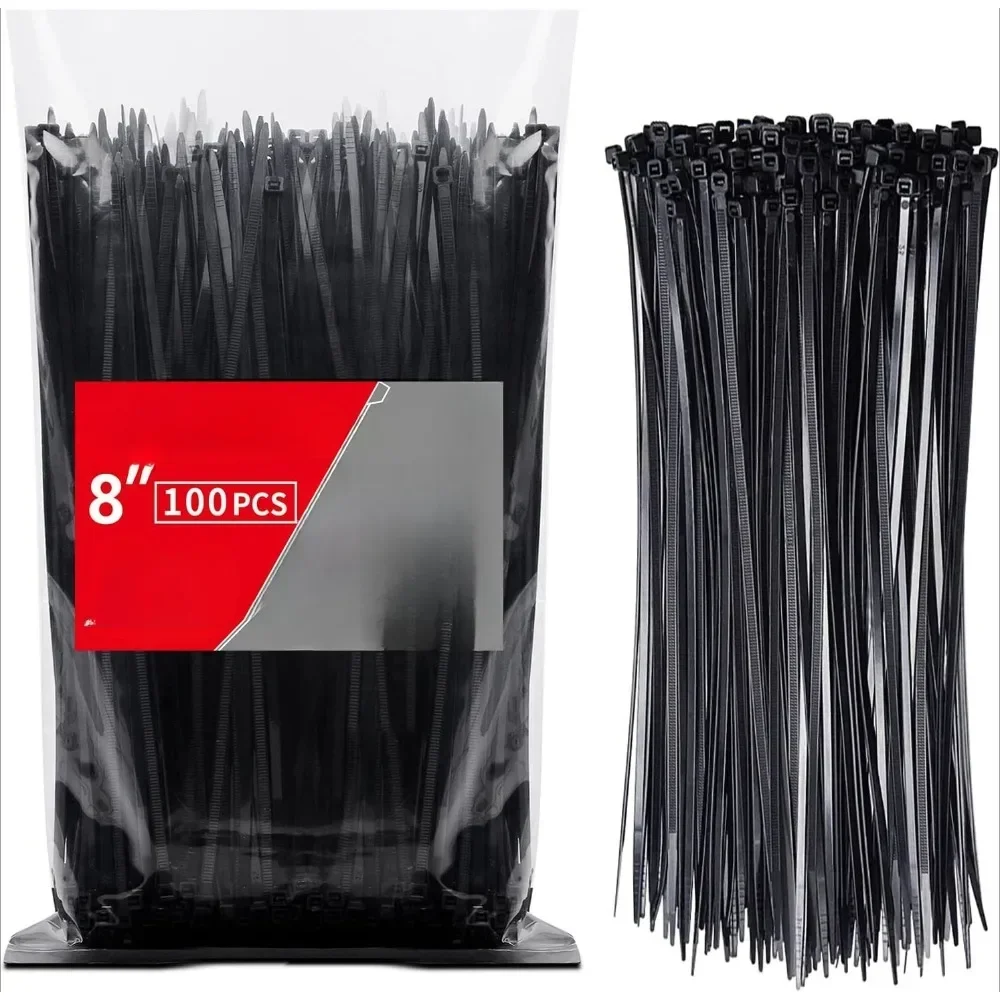 

8-дюймовые (100 штук) черные кабельные стяжки с прочностью на разрыв 40 фунтов, для внутреннего и наружного использования.