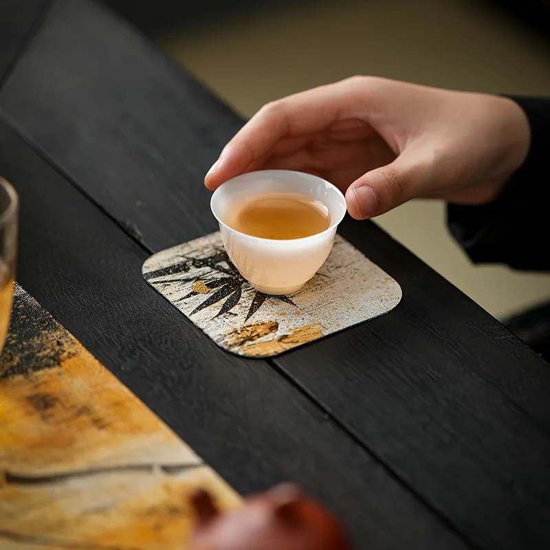 Guochao coaster lacquer teacup mat Zen kung fu tea set spare parts Guofeng hand-painted cloth tire lacquer waterproof tea tray