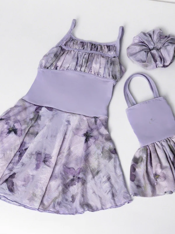 [Nuovo] Abito da balletto Body senza maniche Ragazze Bambini Dancewear Training Canotta Body con gonna in chiffon Costumi da festa