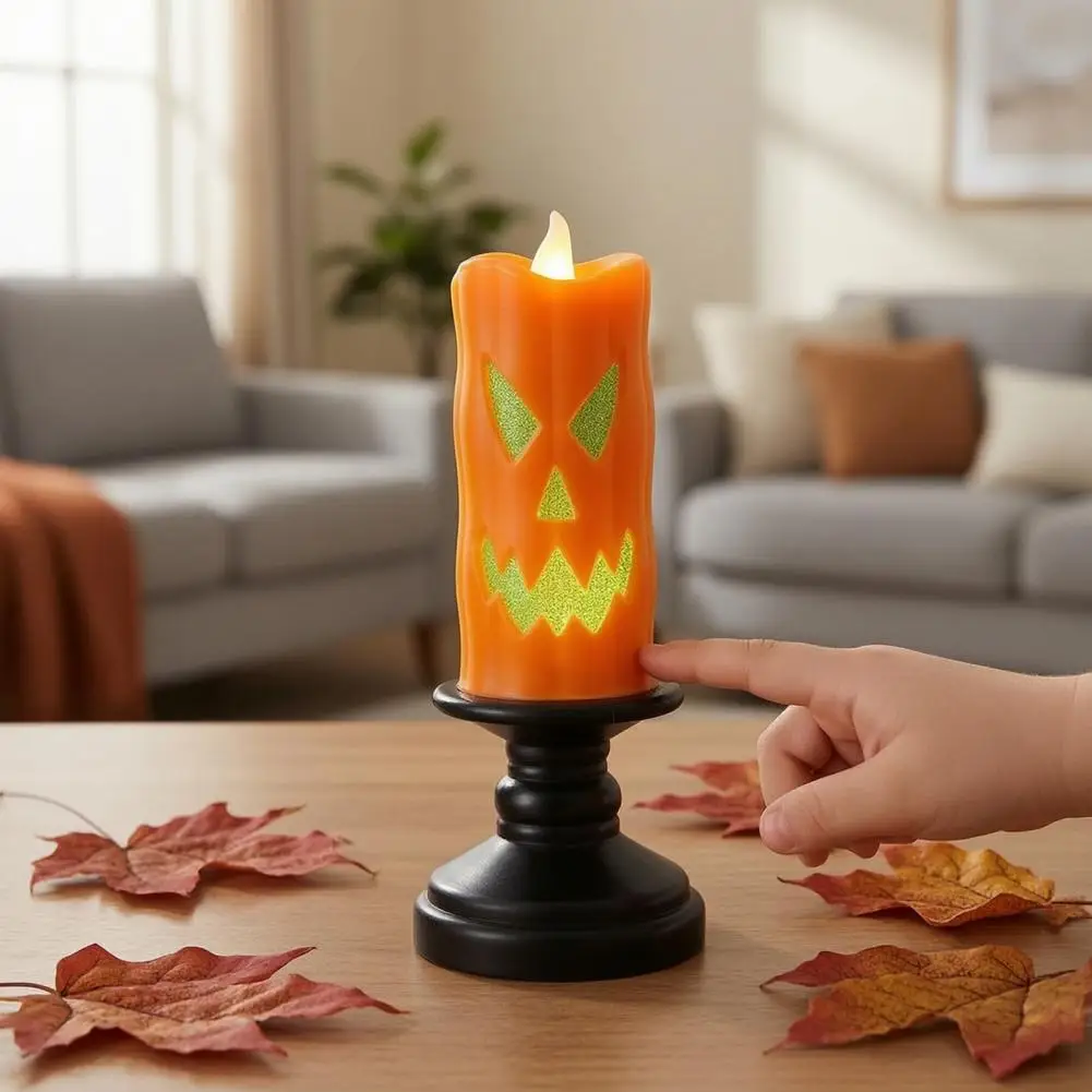 Compact Tabletop Decorative Light Battery Operated Candles Halloween Flameless Led Candle Set Spooky Skull Pumpkin for Indoor