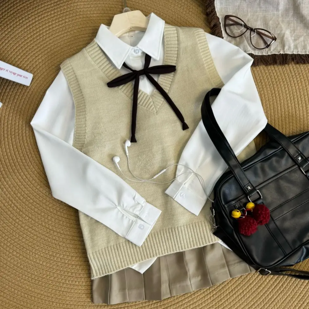 Colete japonês coreano para meninas, suéter combinado, uniforme escolar de malha, terno básico jk, cor sólida, estilo campus, quatro estações