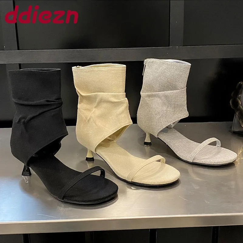 

Модная обувь с открытым носком, женские ботильоны, женская обувь на низком каблуке, женские сандалии с круглым носком, ботильоны, туфли-лодочки на молнии