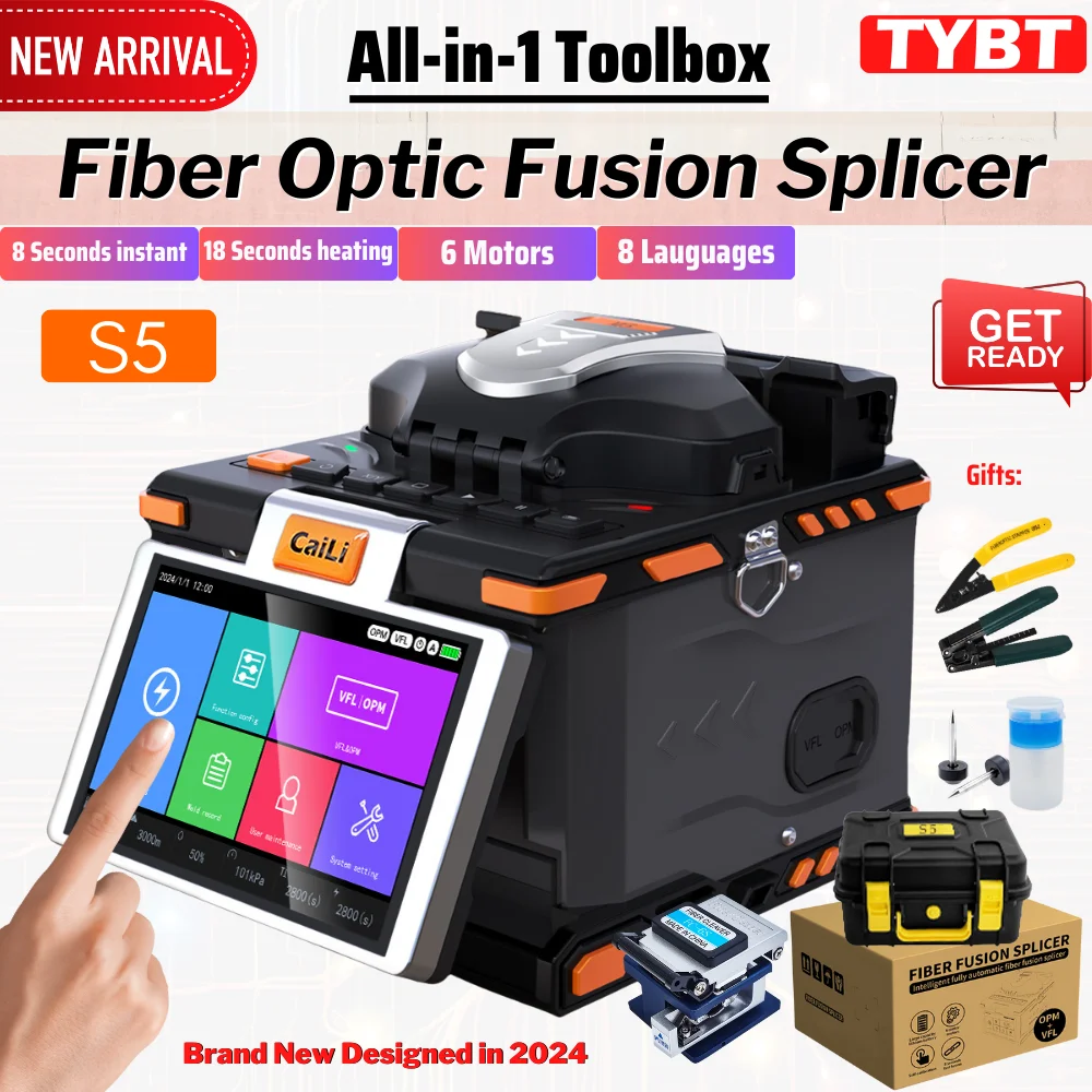 

CaiLi S5 Optical Fusion Splicer Built-in VFL OPM built-in long standby Fiber Optic Splicing Hine Support 8 Languages 2024 new