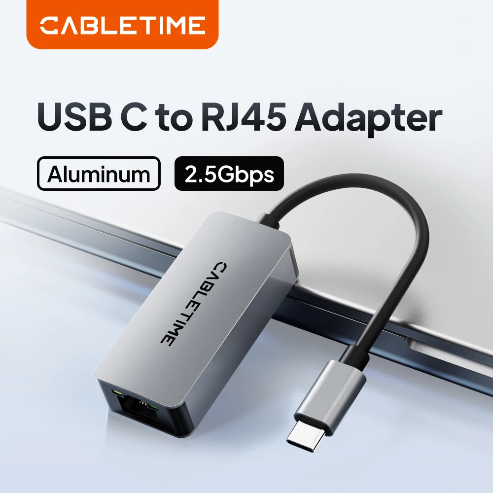 CABLETIME 2.5Gbps USB C to Ethernet Adapter USB 3.1 RJ45 LAN Network Card for Laptop PC Macbook Windows USB C HUB RJ45 Adapter