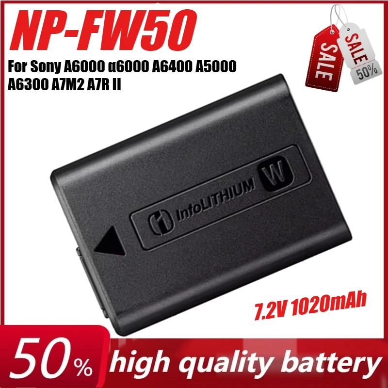 7.2V 1020mAh NP-FW50 Camere Battery for Sony A6000 Α6000 A6400 A5000 A6300 A7M2 A7R II Battery