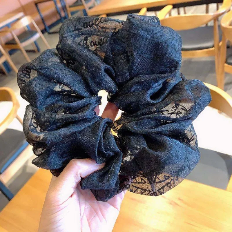 Fashion Oversized  Organza Letter Scrunchies for Women  Soild Color Ponytail Elastic Hair Ties Satin Scrunchie Headwear