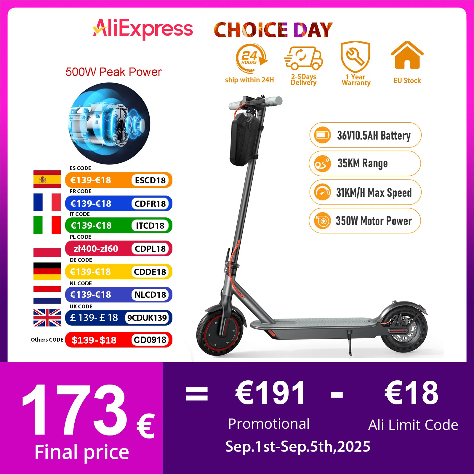 2024 M365 Pro 500W Waterproof Electric Scooter