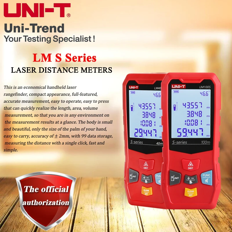 

UNI-T LM40S LM50S LM60S LM80S LM100S LM120S Laser Distance Measuring Instrument / 99 data storage / 40 to 120M measurement