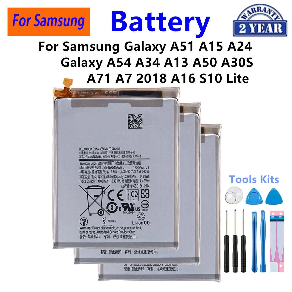 

EB-BA515ABY EB-BA166ABY EB-BA546ABY Battery For Samsung Galaxy A51 A15 A24 A54 A34 A13 A50 A30S Galaxy A71 A7 2018 A16 S10 Lite