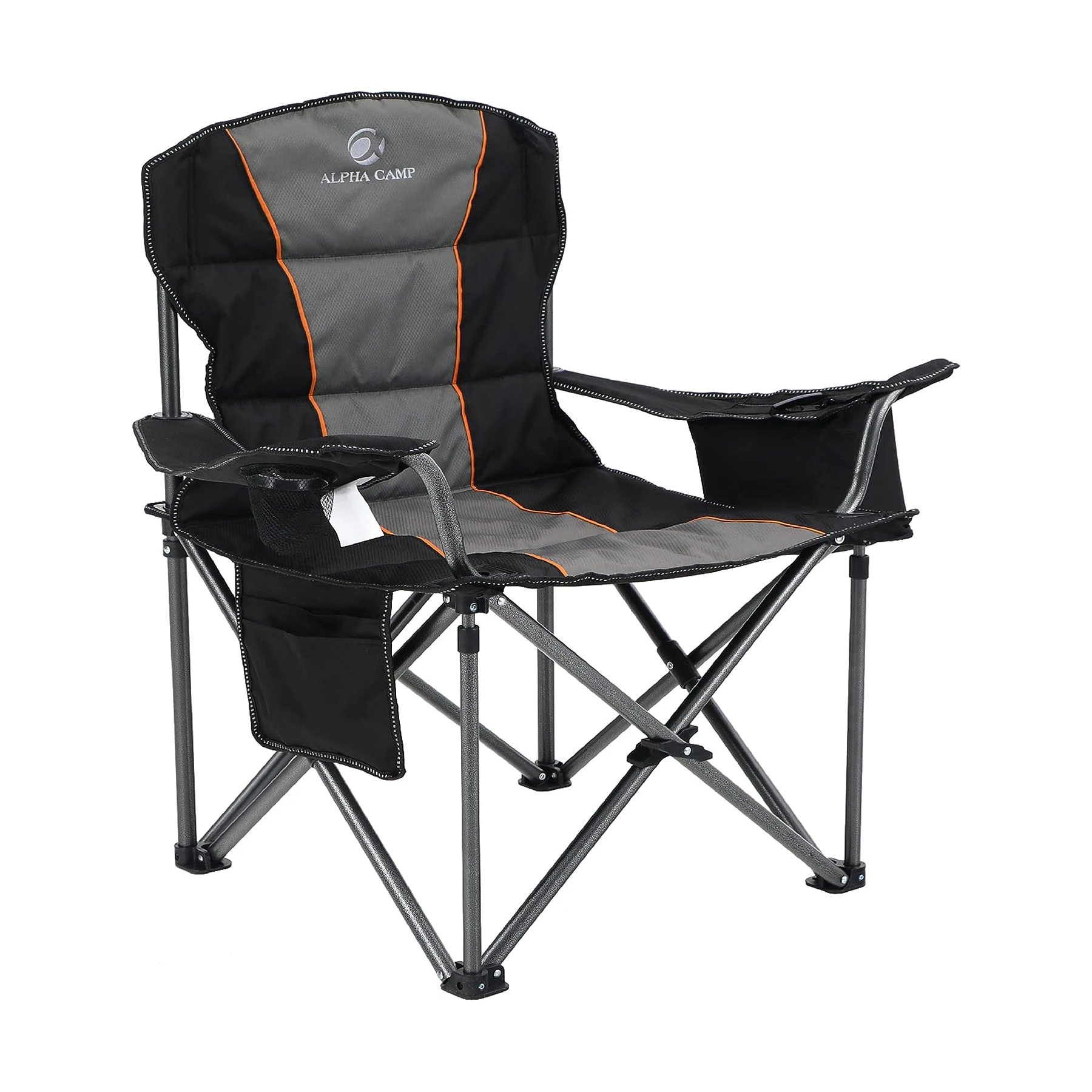 Oversized Camping Folding Chair, Heavy Duty Support 450 LBS Steel Frame Collapsible Padded Arm Chair with Cup Holder