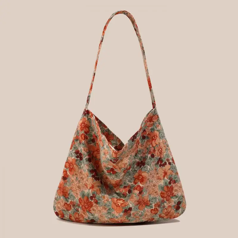 

2025 французская модная новая сумка через плечо с растениями и цветами, повседневная универсальная большая вместительная, персонализированная, ретро, легкая роскошная женская сумка