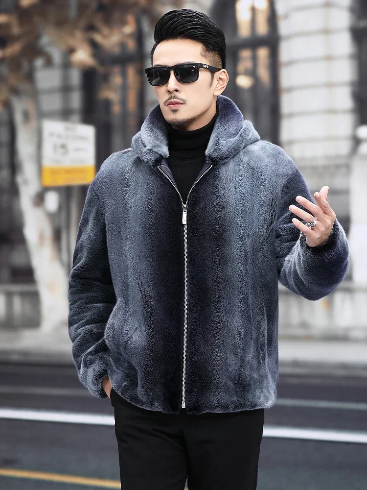 AYUNSUE Mink Real Fur Coat Winter Jackets for Men 2022 Luxury Hooded Mink Fur Jacket Mens Fur Coat Fashion Warm Men Coats SGG888