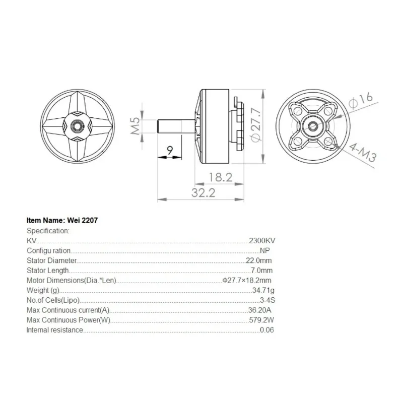 Dys samguk series Wei 2207 2300kv 2600kv 3-4s/1750kv 4-6s brushless motor for rc model multi copter spare part