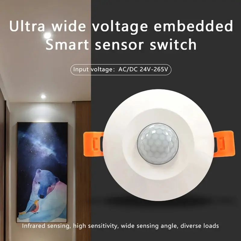 AC/DC24-265V PIR Infrared Motion Sensor Switch Adjustable Human Body Detector Ceiling Installation Embedded Smart Light Switches