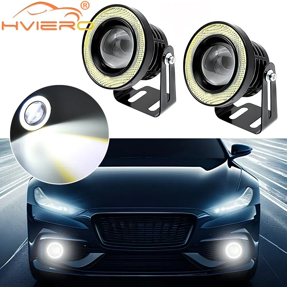 2X Car COB Auto DRL Led 12V HeadLamps Angel Eyes Fog Waterproof Headlights DRL Daytime Running DayLight Turn Signal Trunk Led