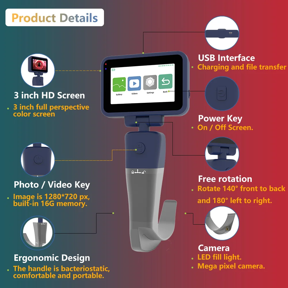 Anesthesia Video Laryngoscope for Intubation, Include 3 inch RGB HD Screen, 1 Reusable Blade and Suitcase, 6 Blades to Choose