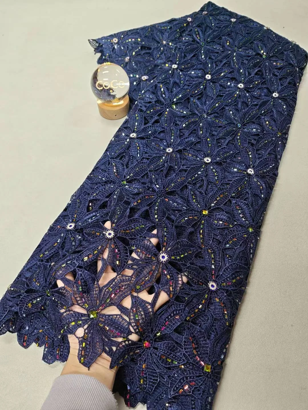 

African Nigerian 2025 High Quality Embroidery Lace Fabric Water Soluble Tulle Wedding Party Dress Guipure Sequins 5Yards XL143