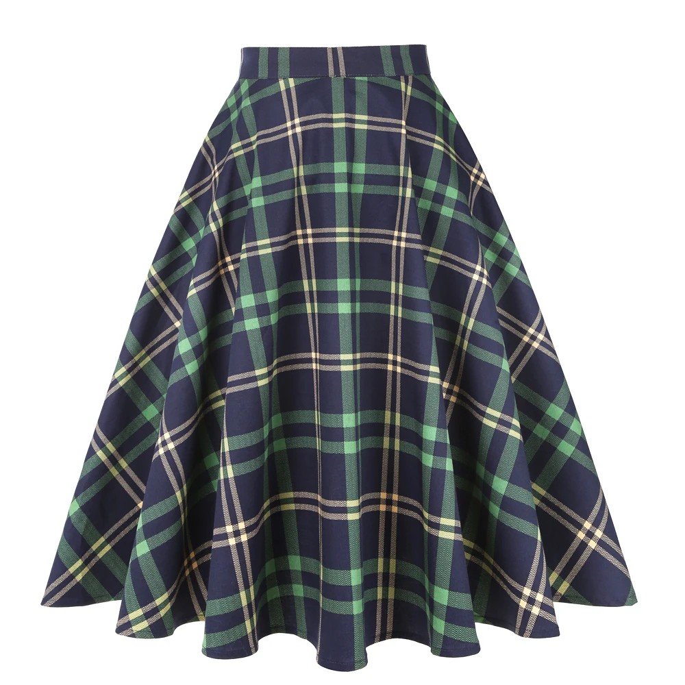 

SISHION Cotton Long Midi Skirt SS0006 High Waist Women Ladies Autumn Summer Swing Vintage 50s Inspired Plaid Skirt jupe femme