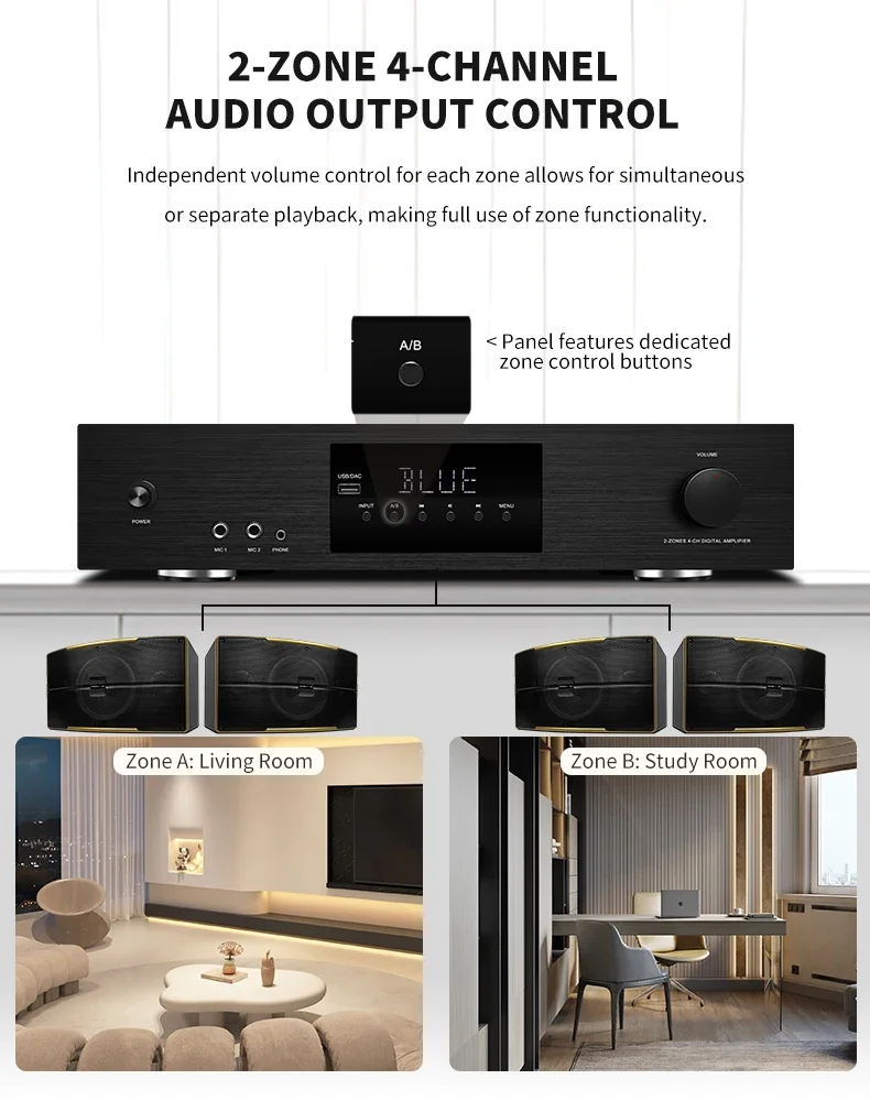 Professional 4CH 800W High Power Aluminum Alloy LED Display Hotel Conference Church Amplifier 4-16 BT 5.3 ARC Preamp Home