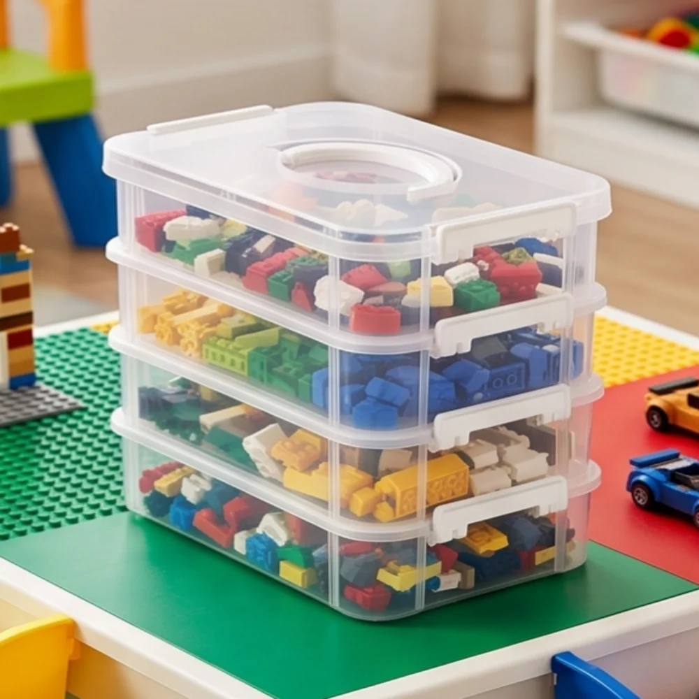 HOMEFISH Transparent Plastic Storage Box with Lid Partitioned Drawer Organizer Building Block Portable Storage Container