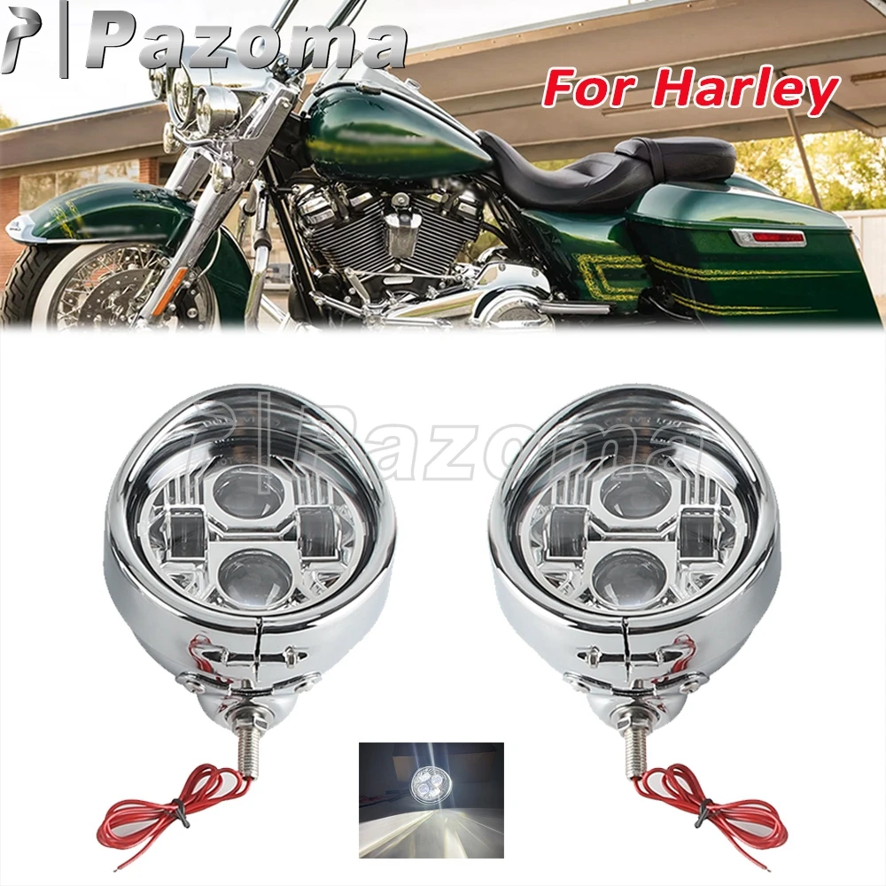 For Harley Touring Road Glide Road King Street Glide Heritage Classic Motorcycle Headlight Auxiliary Round Light LED Spot Lights