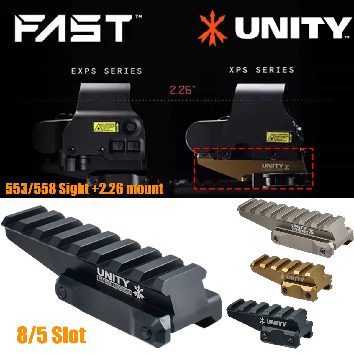 Eotech 553 558 avec monture MINI Unity de 2,26″, viseur holographique à points rouge et vert, support de montage rapide Unity pour optique 20mm