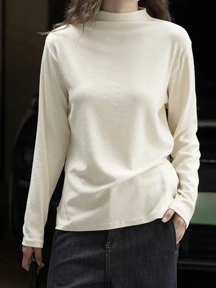 

Женская черная абрикосовая короткая элегантная повседневная футболка, новая водолазка с длинным рукавом, модная весна-осень