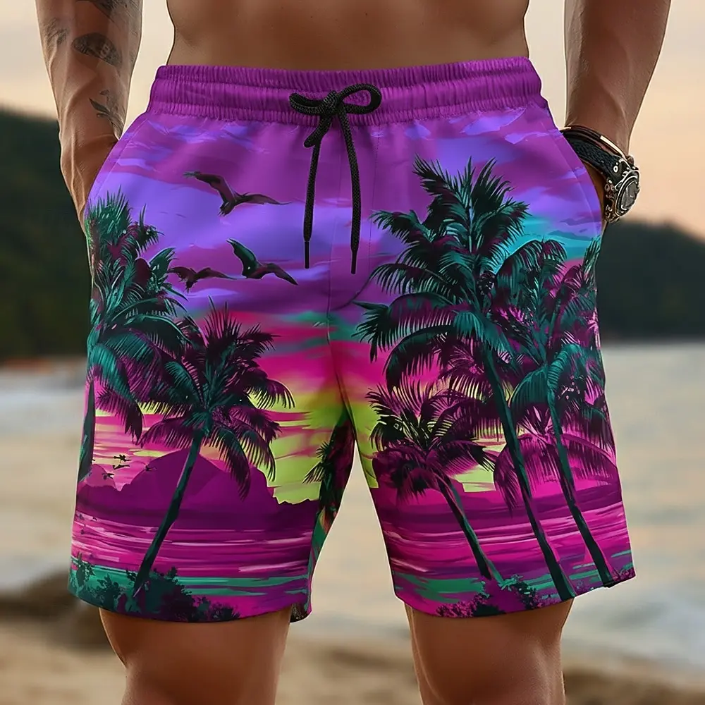 

Men's board shorts Gradient multicolored Palm Tree 3D Print Casual Sport Shorts Summer Casaul Vacation lightweight Sport Shorts