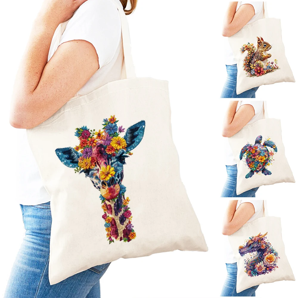 

Fashion Floral Animl Lady Shopper Bags Lightweight Colorful Squirrel Women Daily use Shoulder Handbag Vibrant Girl Shopping Bag